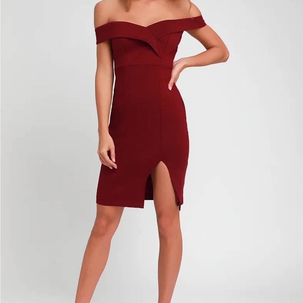 Lulu's Off-Shoulder Burgundy Bodycon Dress - Picture 3 of 5